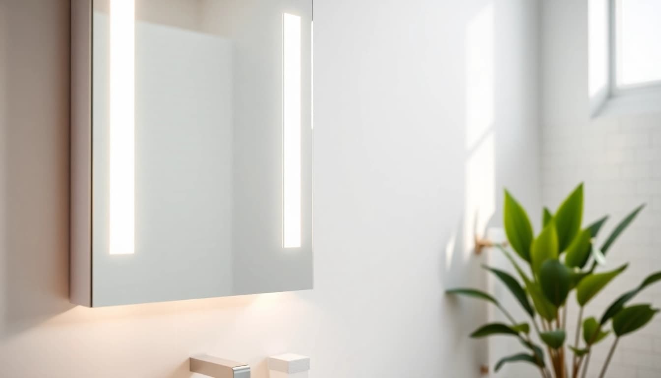 spiegelschrank led mit integrierter Beleuchtung im modernen Badezimmer