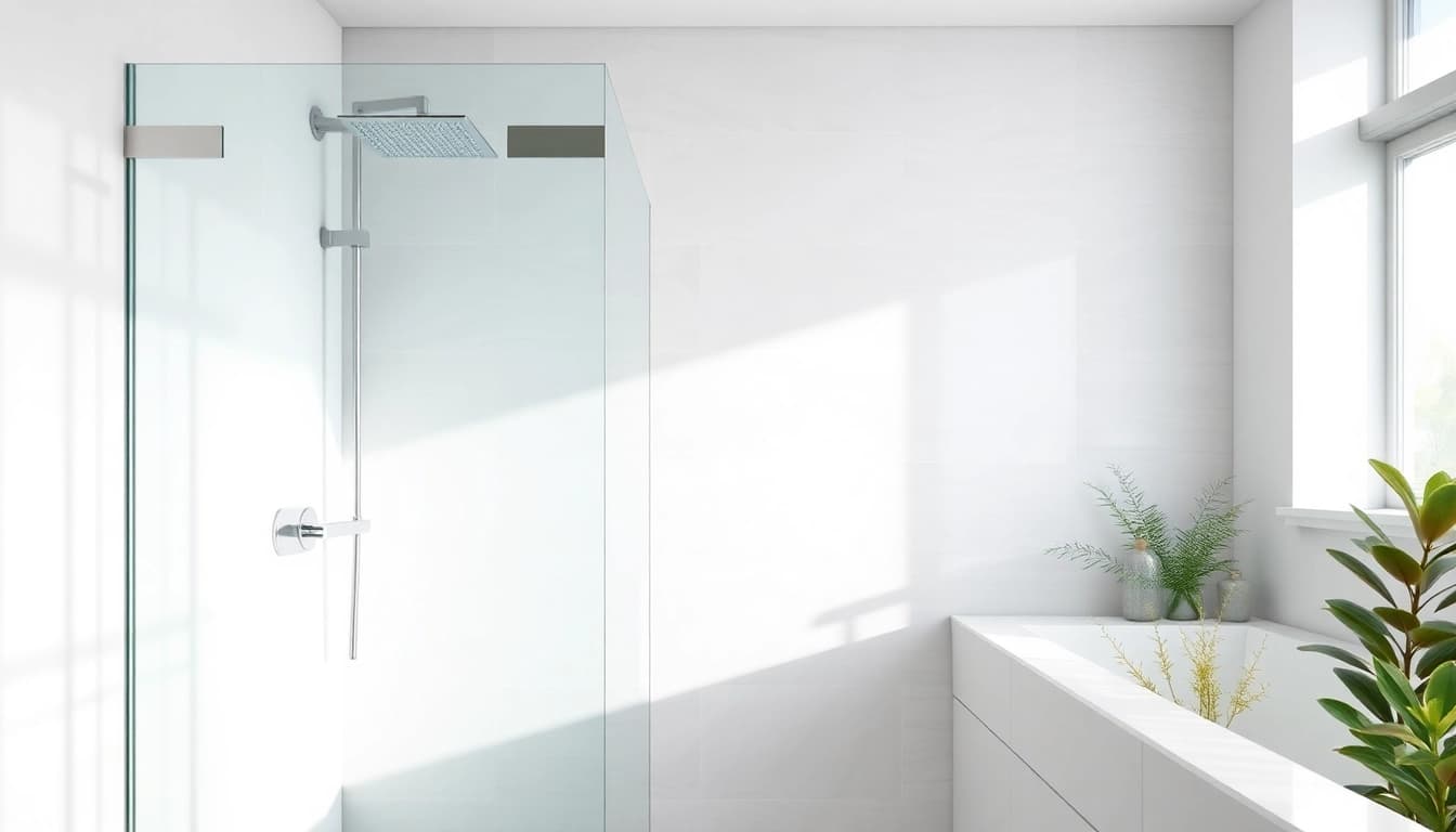 Showcase semi-frameless shower screens in a modern bathroom with sleek design elements.