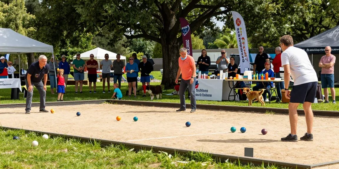 Suasana turnamen petanque di fopikotatomohon.org dengan pemain dan penonton meriah.