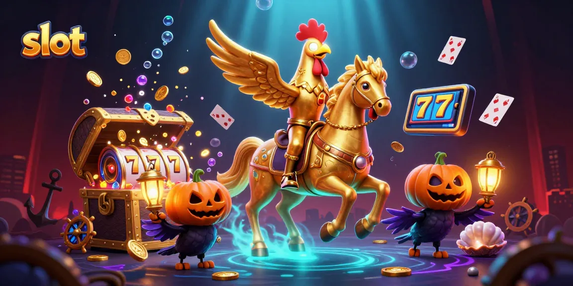 Slot seru dengan karakter kartun emas membawa kepalanya di kasino malam yang bercahaya.