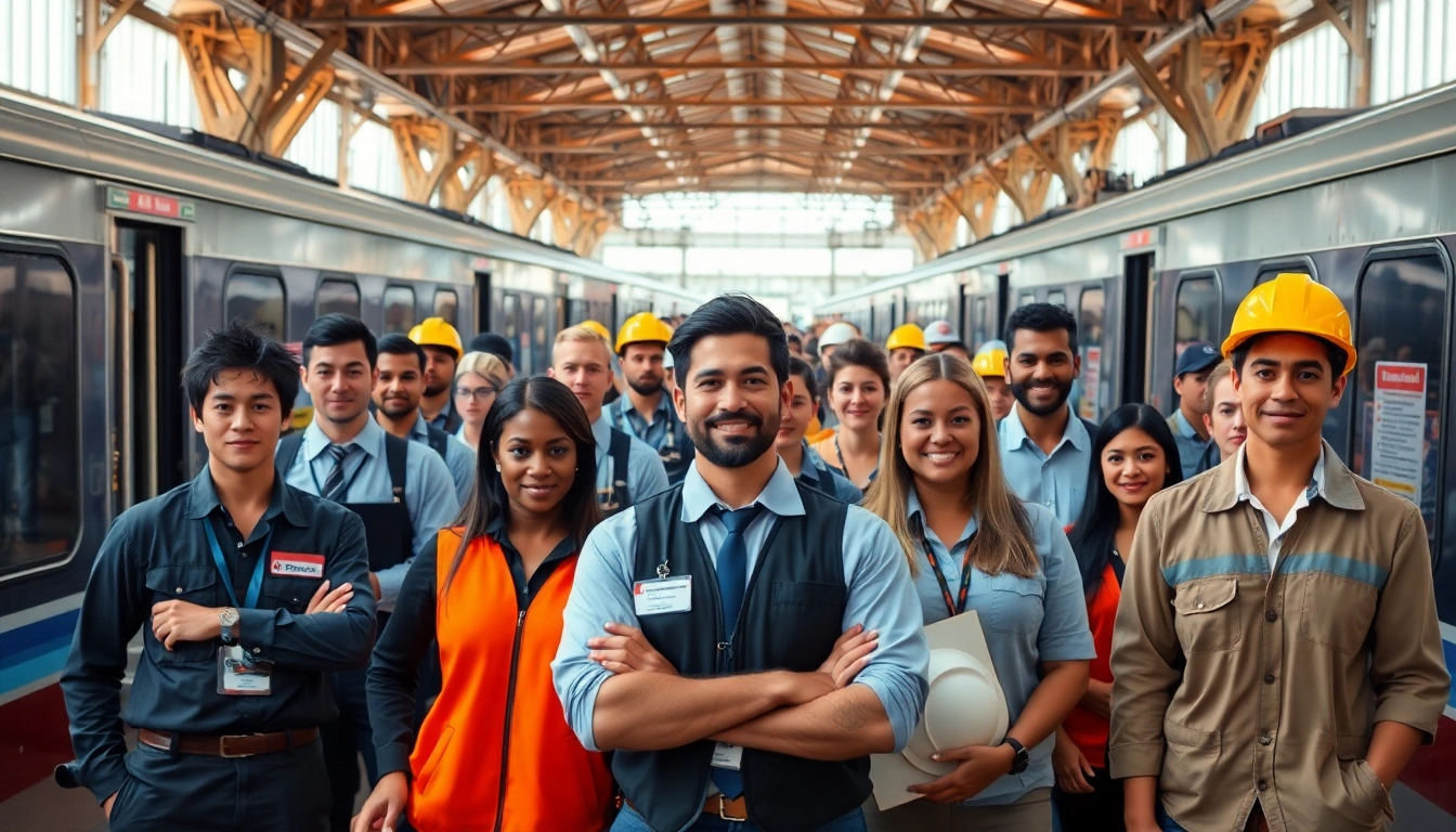 Explore rail jobs opportunities in a bustling train station environment filled with professionals.