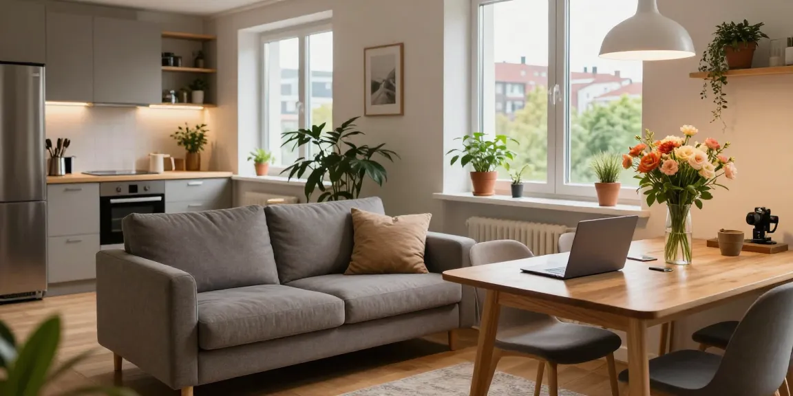 Monteurzimmer Hannover: Gemütliche Unterkunft mit modernen Möbeln und Arbeitsbereich für Reisende.