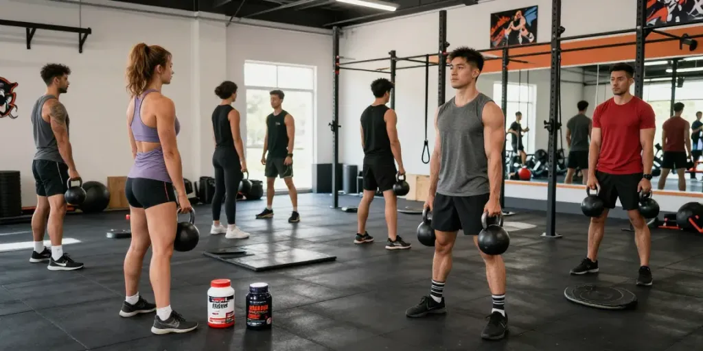 Engaged athletes utilizing steroidi online products in a dynamic gym scene focused on strength training and proper technique.