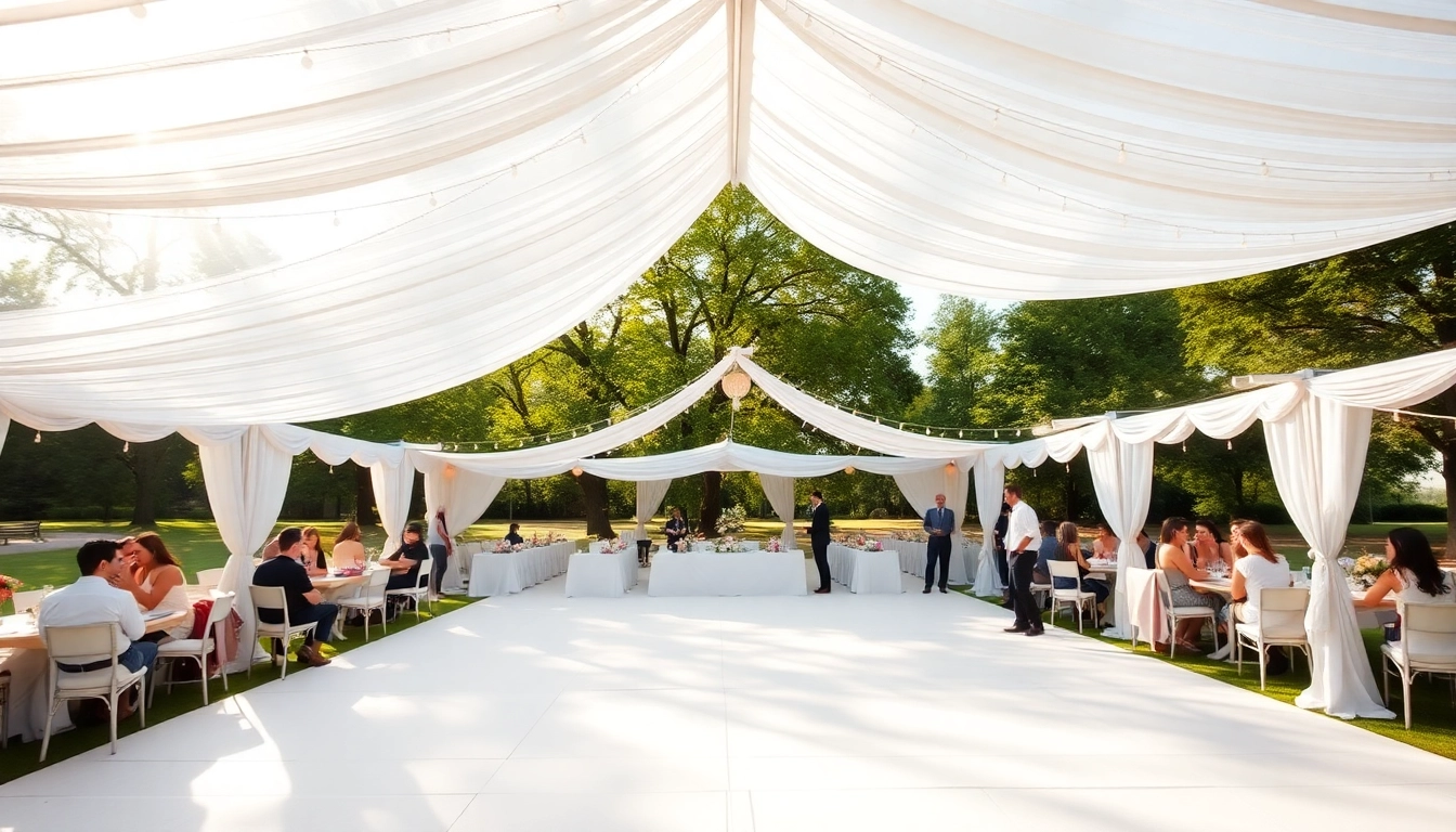 Set up of Party Tent Rentals in a vibrant outdoor setting for a joyful celebration.