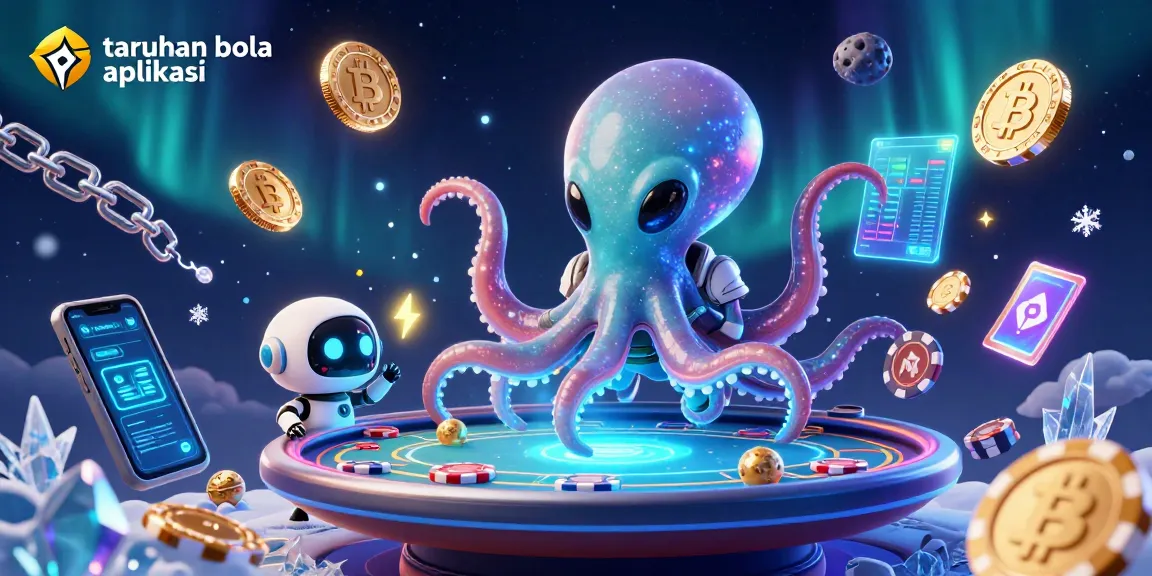 Engage in taruhan bola aplikasi with a vibrant cosmic twist featuring an alien octopus and robot on a poker table
