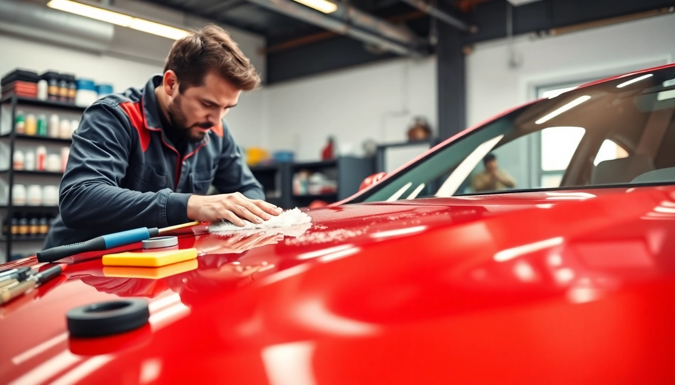 Auto detailing Cleveland TN by a professional detailer in a bright garage, showcasing attention to excellence.