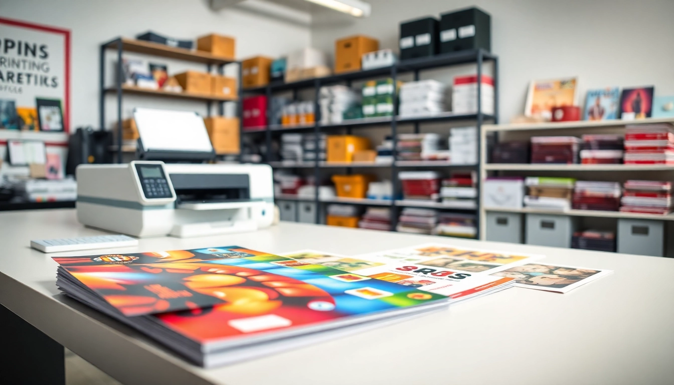 Showcasing vibrant printed materials representing budget printing edmonton services in a professional workspace.