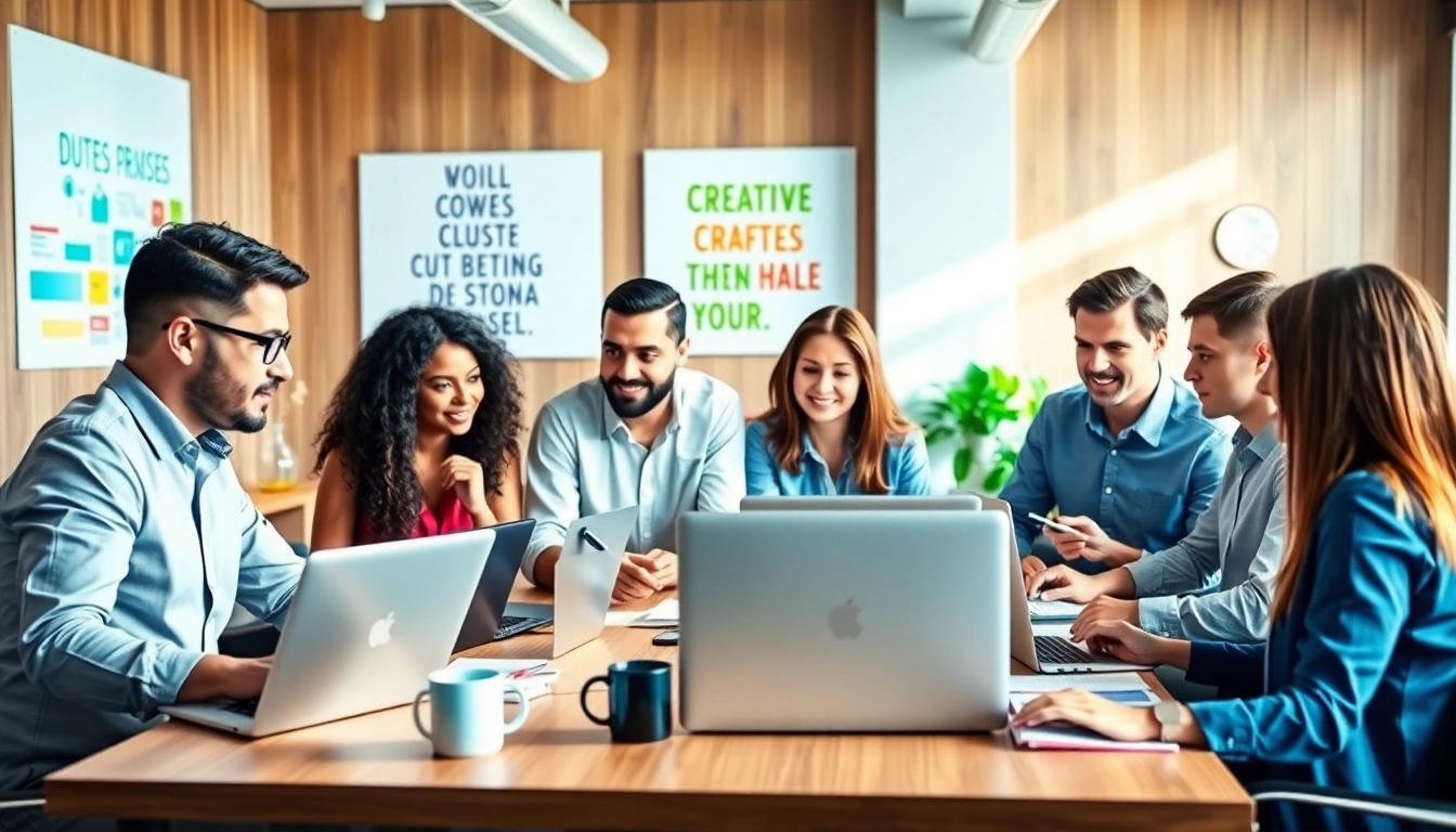 Boost your business with social media marketing edmonton through strategic teamwork in a modern office.