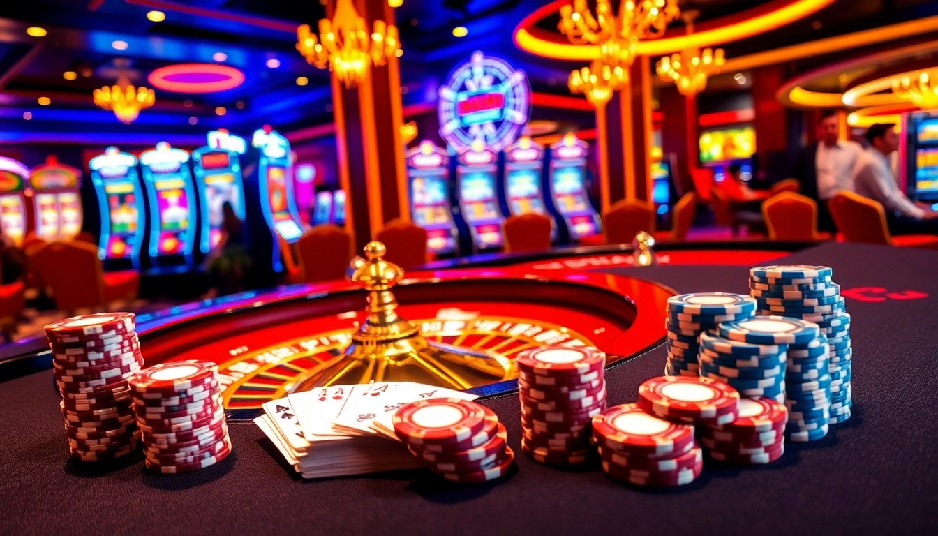 Hello88 casino scene showcasing a luxurious roulette setup with vibrant colors and polished poker chips.