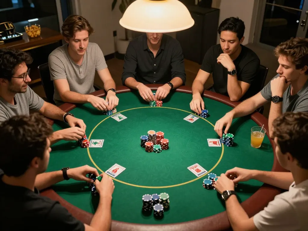 Engaging scene of friends enjoying poker game at home, showcasing Canada online casinos reddit favorite gaming strategies.