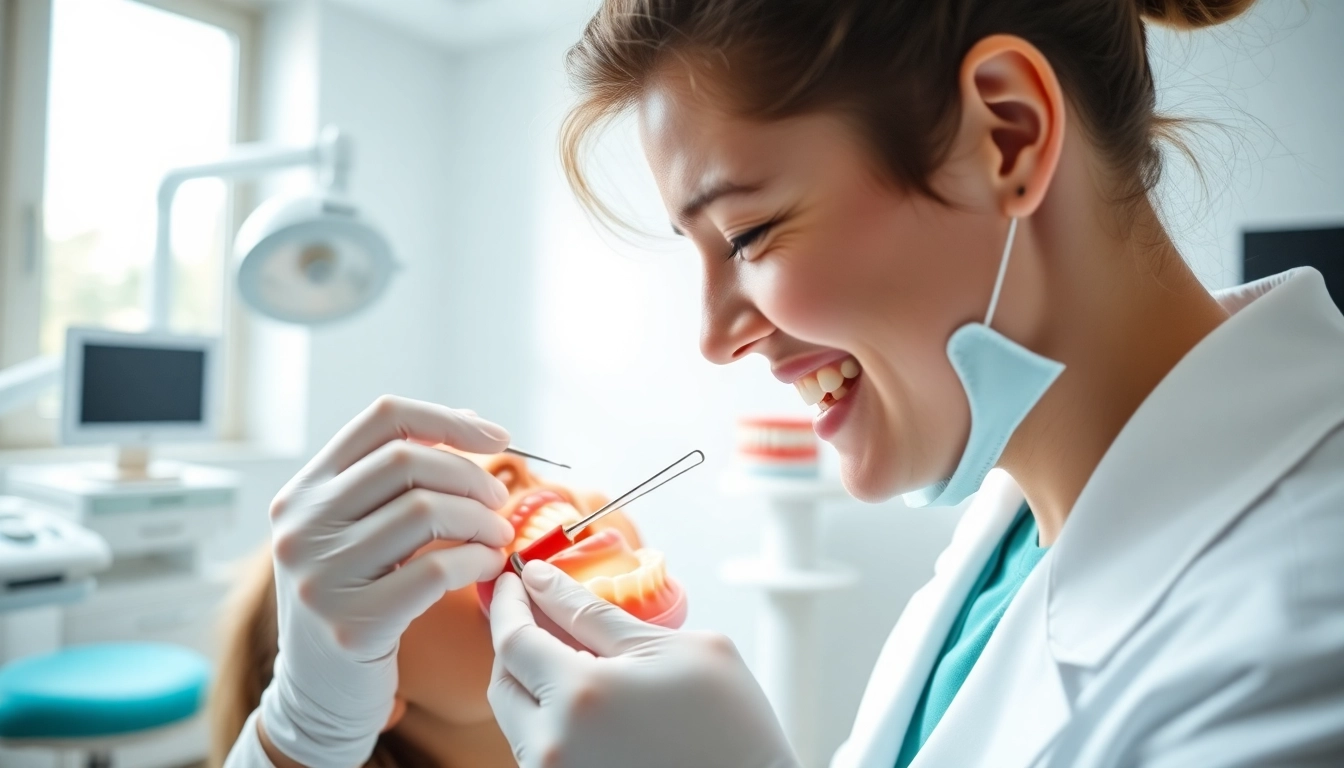Orthodontics edmonton professional examining patient's teeth in a modern dental office.