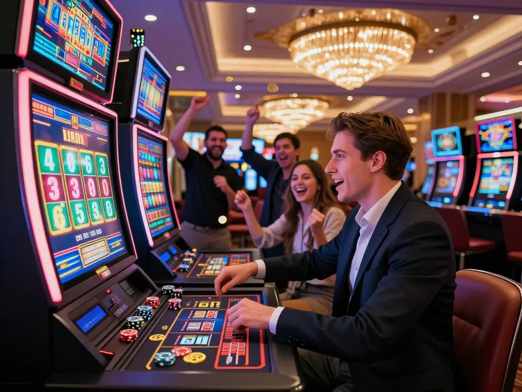 Exciting gaming experience at a link slot machine in a vibrant casino setting.