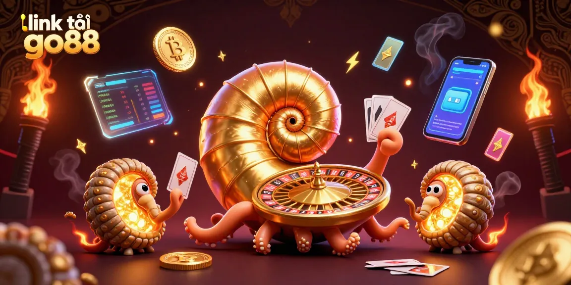 Engage with link tải go88 in this vibrant 3D casino illustration featuring a nautilus roulette wheel.