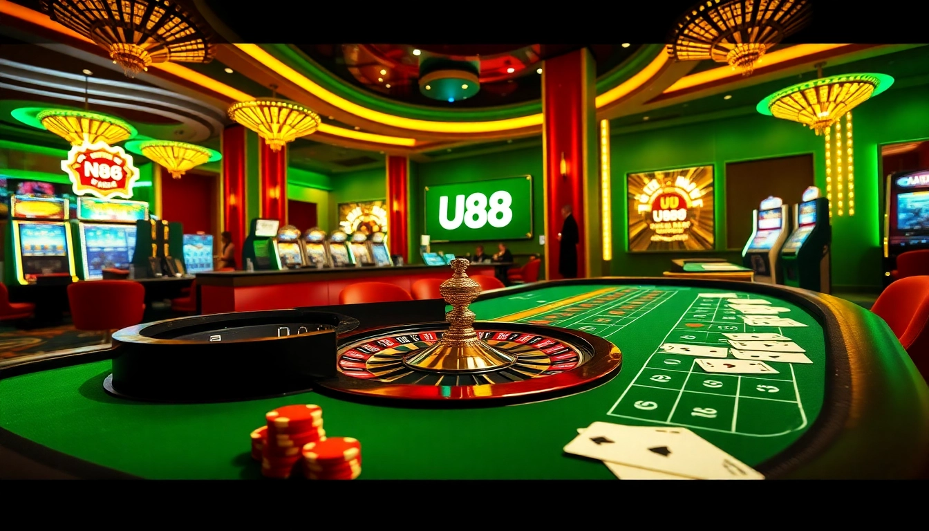 Experience the excitement of UU 88 at a luxurious casino table with vibrant chips and cards.