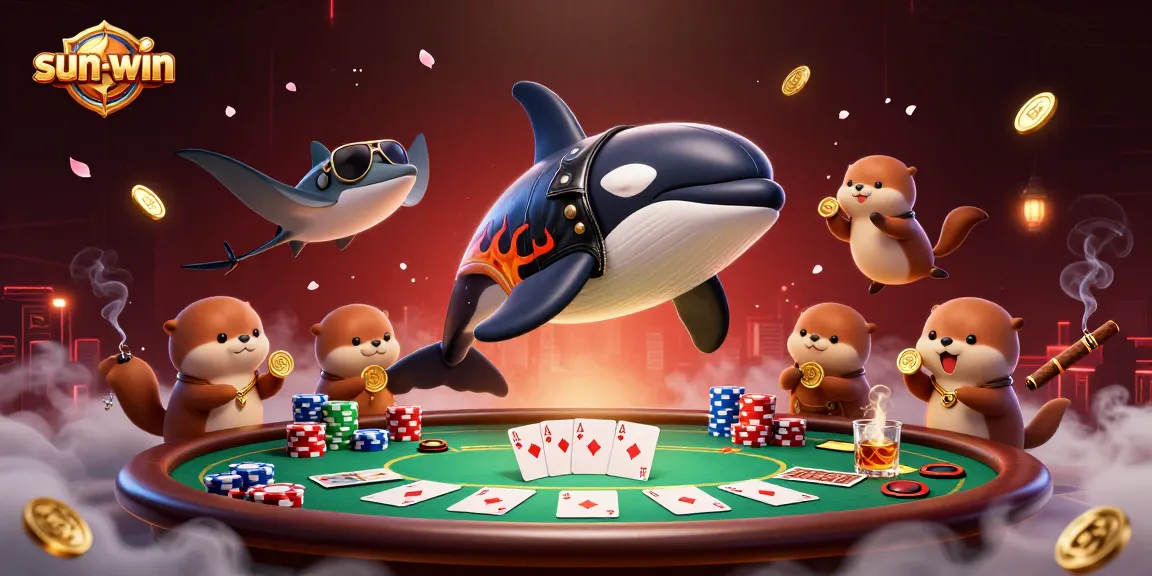 Engage in rich casino fun with sun-win featuring a dynamic scene of sea characters and poker elements.