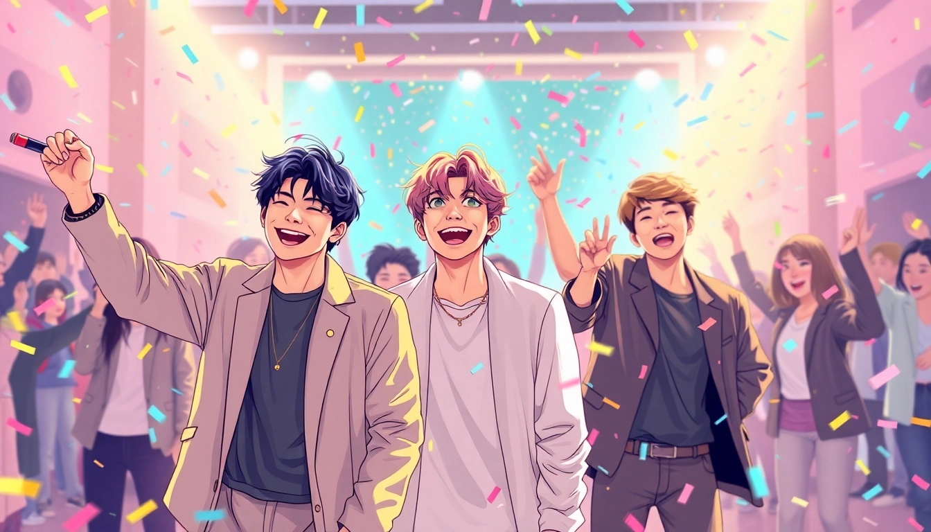 BTS news highlights joyous comeback celebration with vibrant confetti and enthusiastic members.