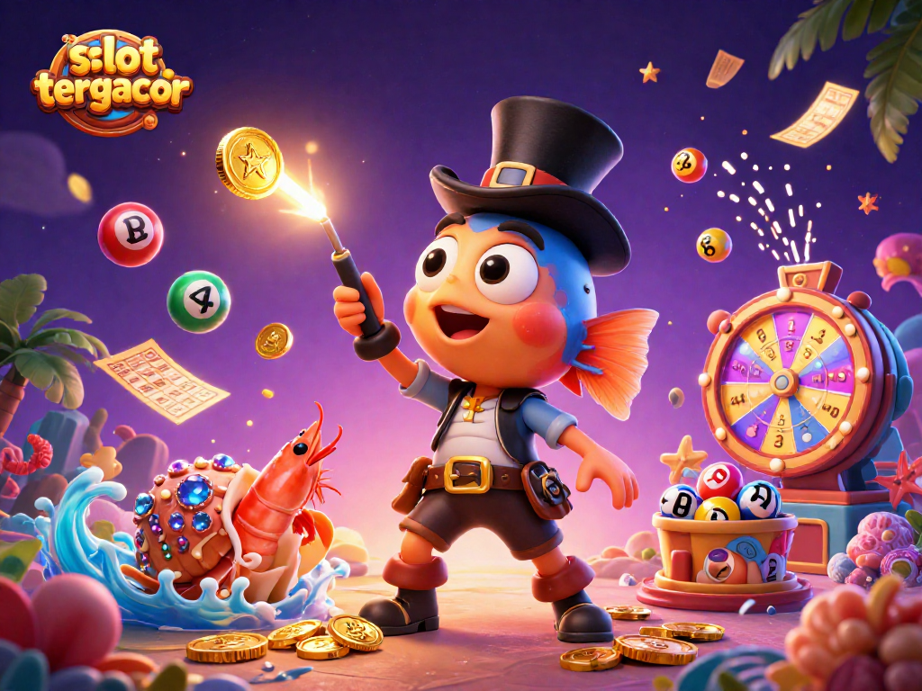 Engage with toto slot tergacor amidst vibrant slots and prizes in this colorful 3D digital casino scene.