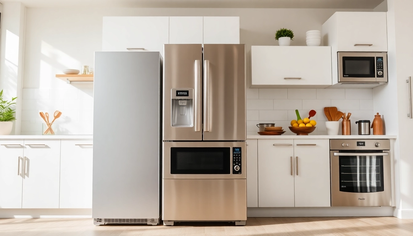 Showcase of affordable appliances in a modern kitchen highlighting their stylish design and functionality.