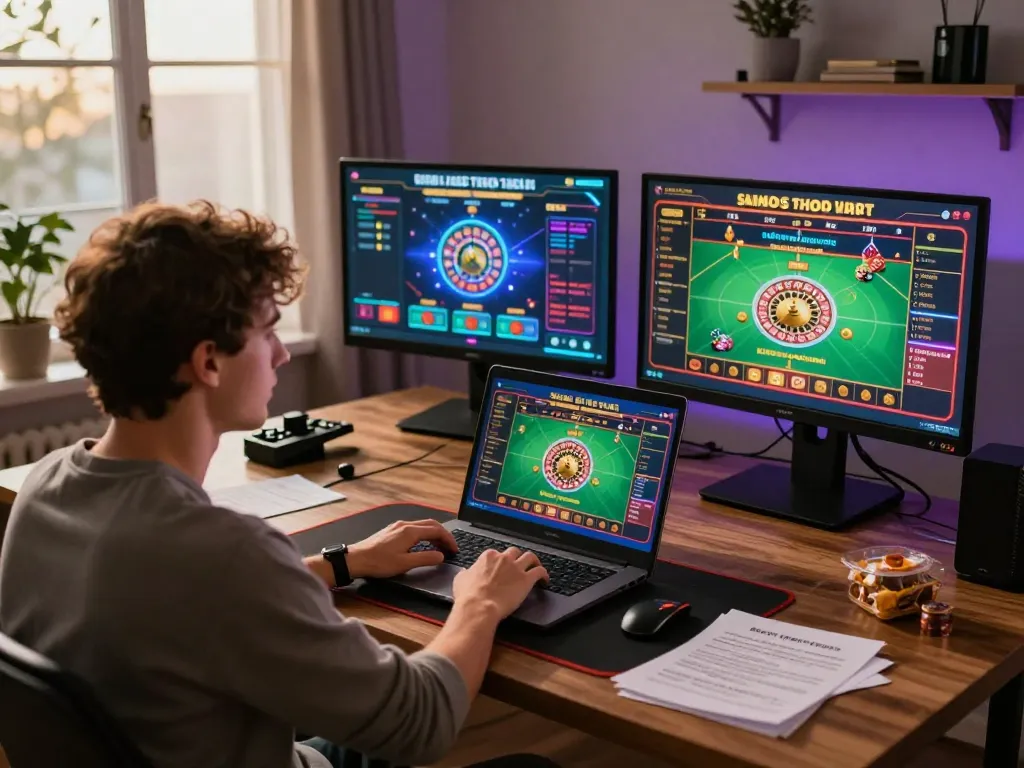 Engaging gameplay at non Gamstop casinos with vibrant online gaming setup featuring roulette on laptop screen