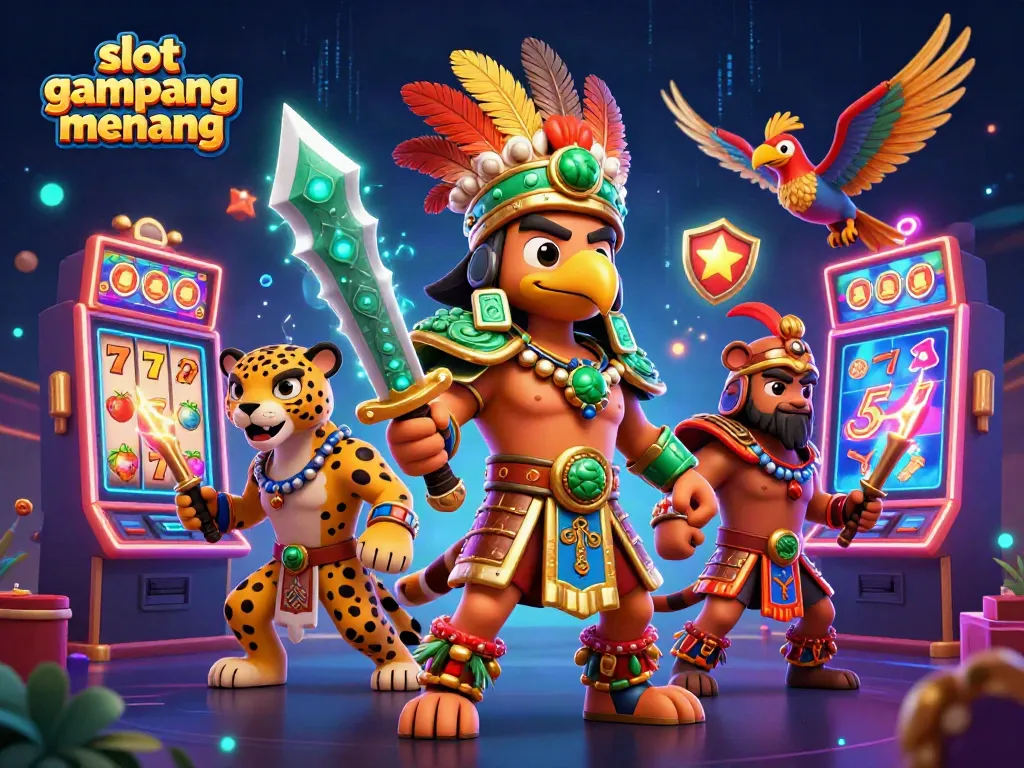 Play and win big with slot gampang menang surrounded by colorful gaming elements.