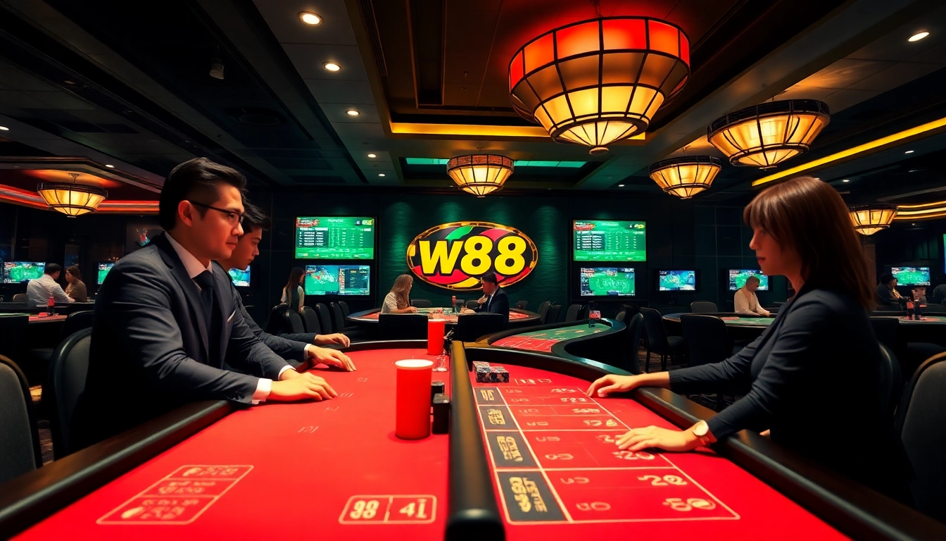Experience the thrilling online gaming environment at w88.nyc with engaging casino visuals and players in action.