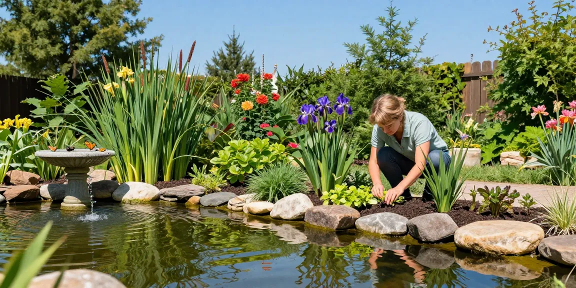 Buy Marginal Pond Plants showcased in a serene backyard garden with lush greenery.
