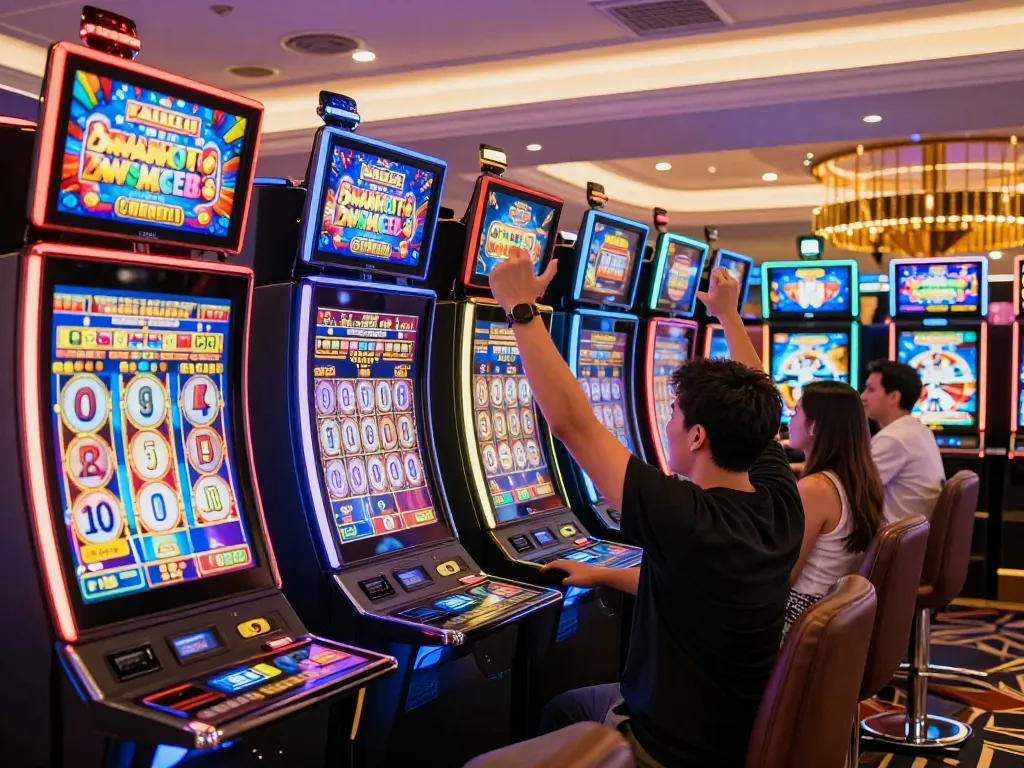 FAFA 828 players engaged in thrilling slot machine gameplay celebrating wins.