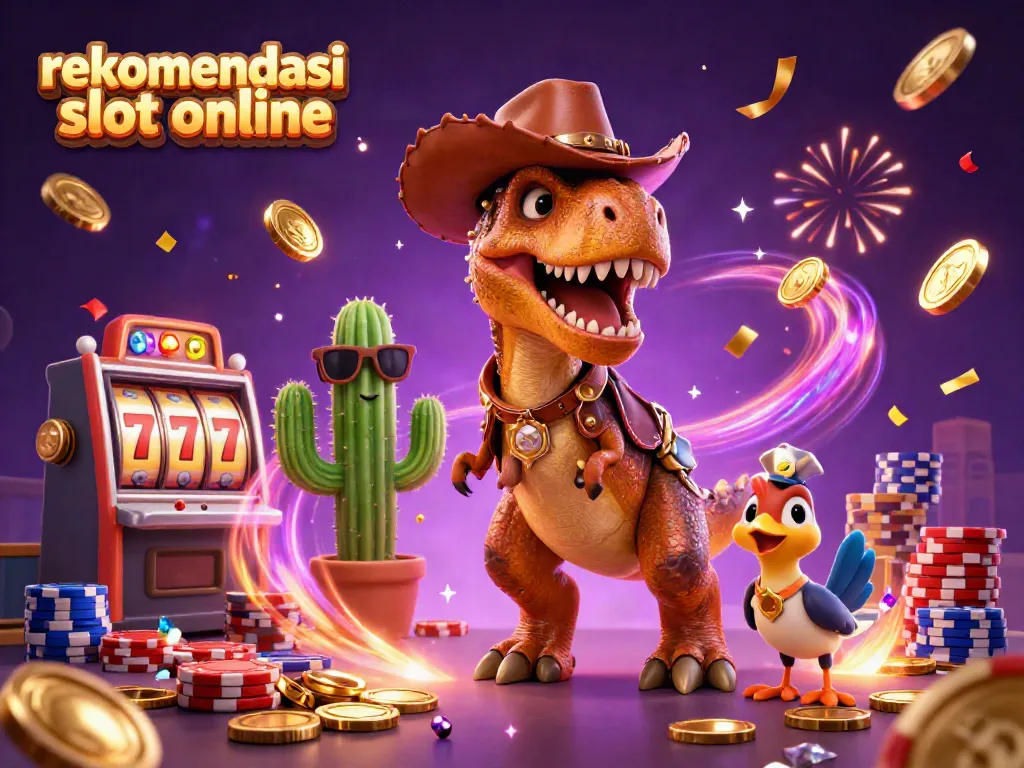 Rekomendasi slot online dengan karakter dinosaurus dan elemen kasino yang dinamis.