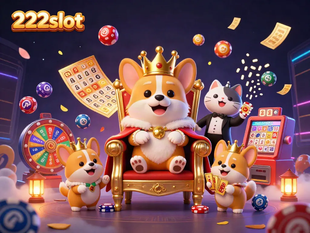 Menangkan hadiah besar dengan 222slot dalam gambar 3D korgi kerajaan bermahkota di kasino.