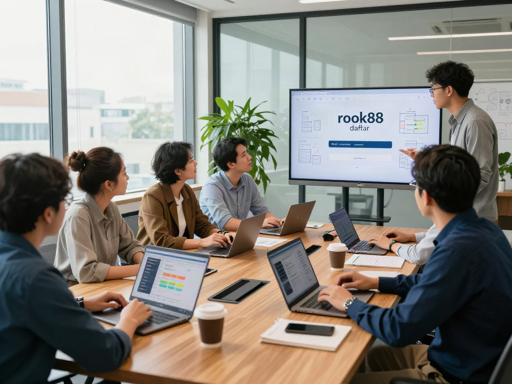 Team collaborating on rokok88 daftar marketing strategy in a modern office.