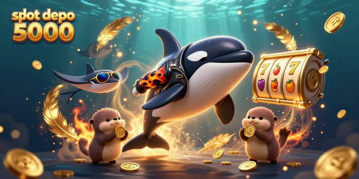 Experience exhilarating wins with slot depo 5000 as an orca whale, stingray, and otters enjoy their jackpot.