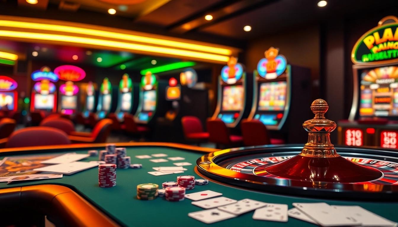 RR88 offers an immersive online casino experience with vibrant gaming tables and slot machines.