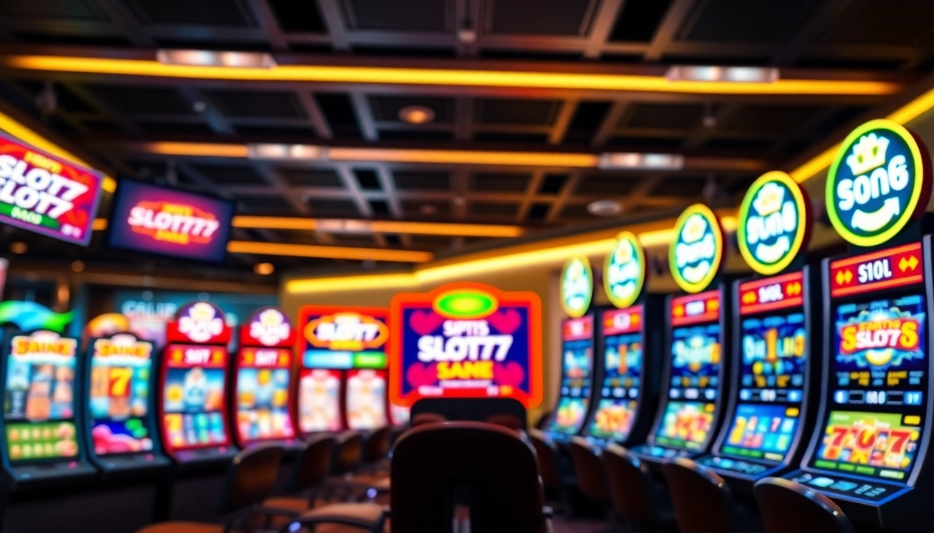 Menampilkan antarmuka kasino digital situs slot777 dengan berbagai permainan slot menarik dan promo memikat.