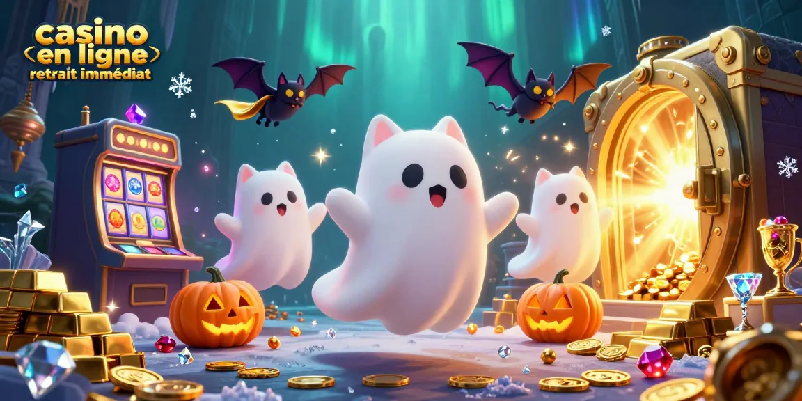 Rejoignez le casino en ligne retrait immédiat avec un chat fantôme et un vampire dans un monde de jeux scintillants.