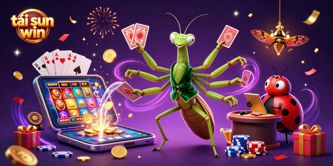 Experience excitement with tải sun win as a giant mantis card sharp and ladybug pit boss create a lively casino atmosphere.