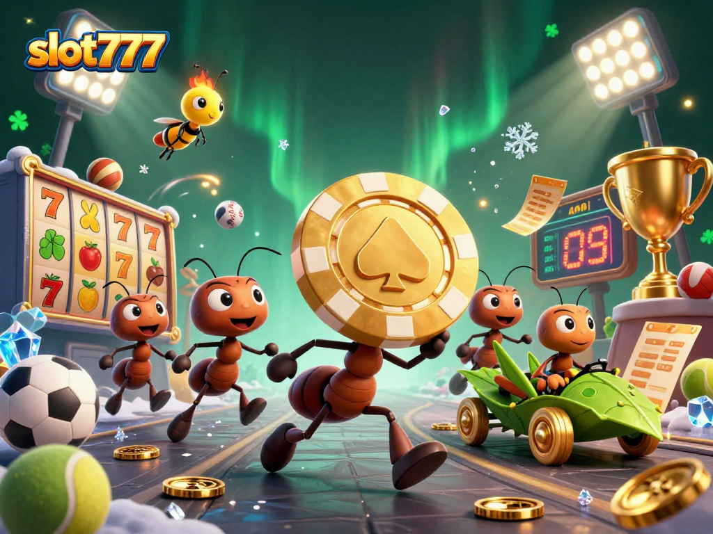 Experience thrilling wins with slot777, where ants steal gold chips in a vibrant casino heist.