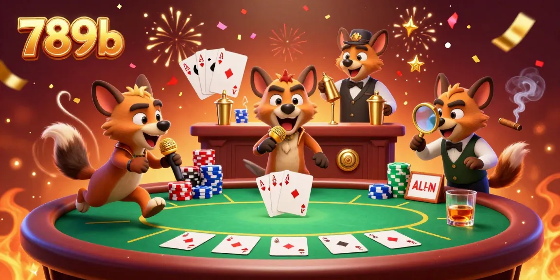 Engage with the lively 789b casino scene featuring humorous hyenas in a packed atmosphere.