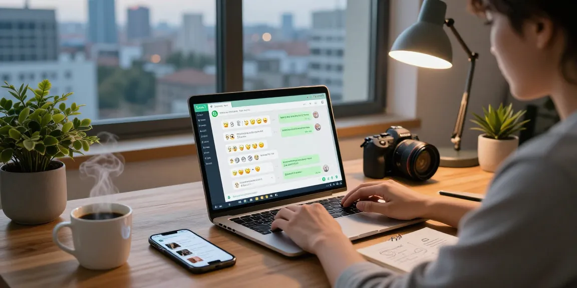 Person using WhatsApp網頁版 in a modern home office, focused on desktop messaging.