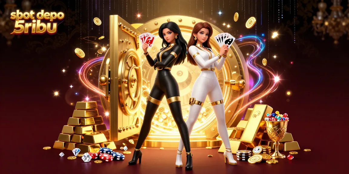 Win big with slot depo 5ribu in this dazzling digital casino illustration showcasing Asian women in action.
