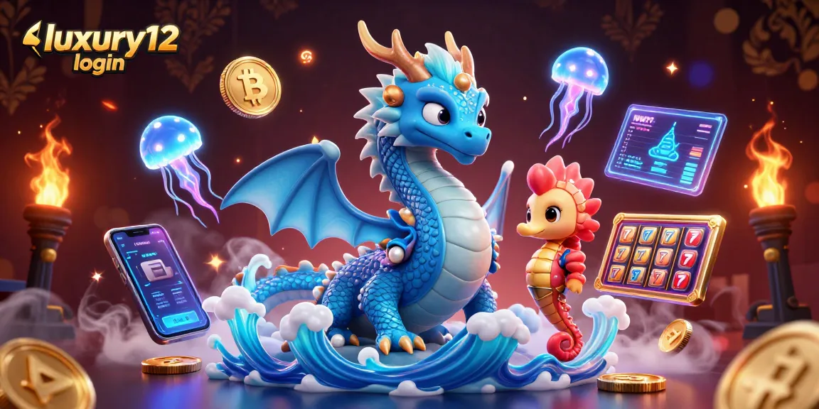 Experience luxury12 login with an engaging 3D scene of casino elements and vibrant underwater characters.