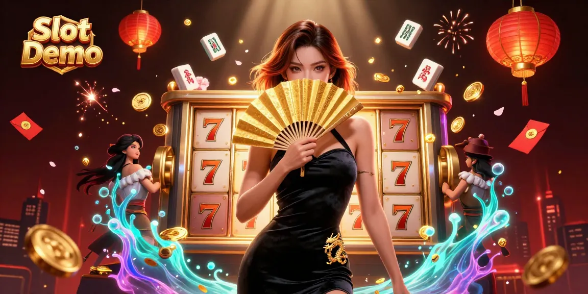 Play exciting Slot Demo with captivating visuals of vibrant slot reels and celebratory elements.