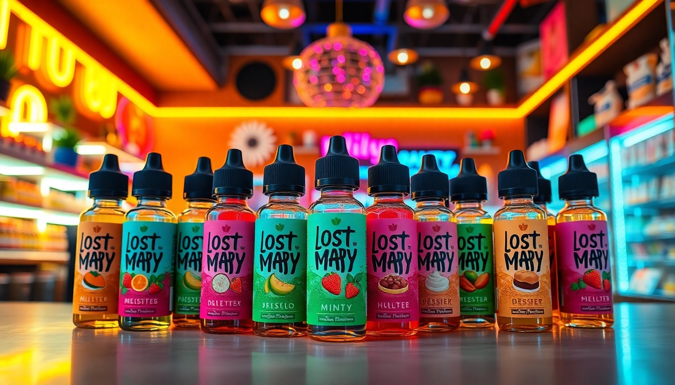 Showcasing vibrant Lost Mary Flavors in a modern vape shop setting to highlight variety.