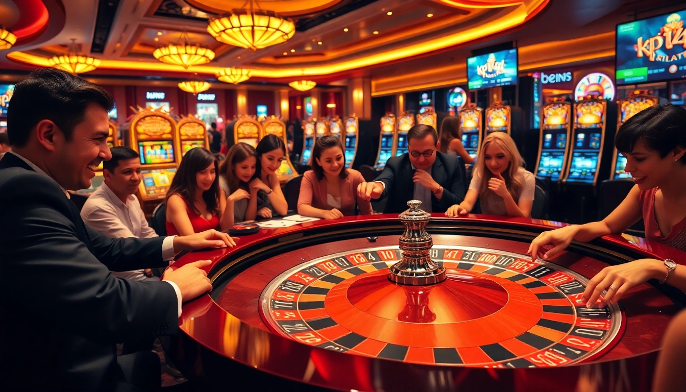 KPI4D players engaging at a vibrant casino table with roulette and poker chips.