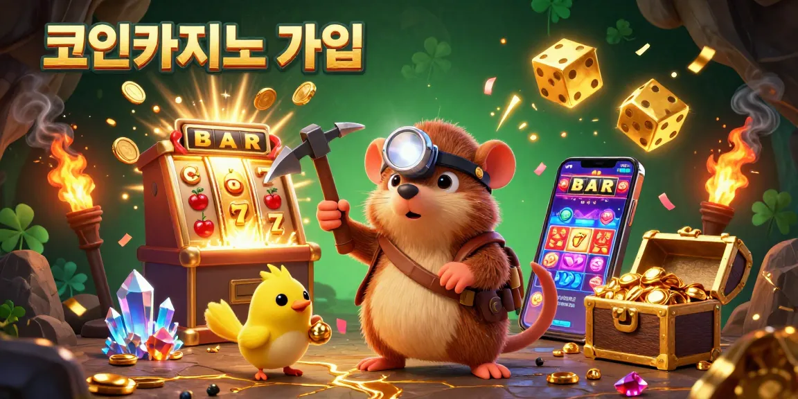 코인카지노 가입으로 안전한 도박 환경을 즐기는 카툰 캐릭터들의 화려한 일러스트