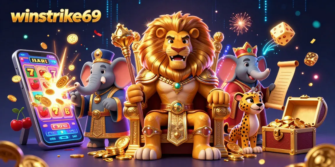 Engage in the excitement of winstrike69 with a vibrant 3D casino scene featuring thrilling games and dynamic characters.