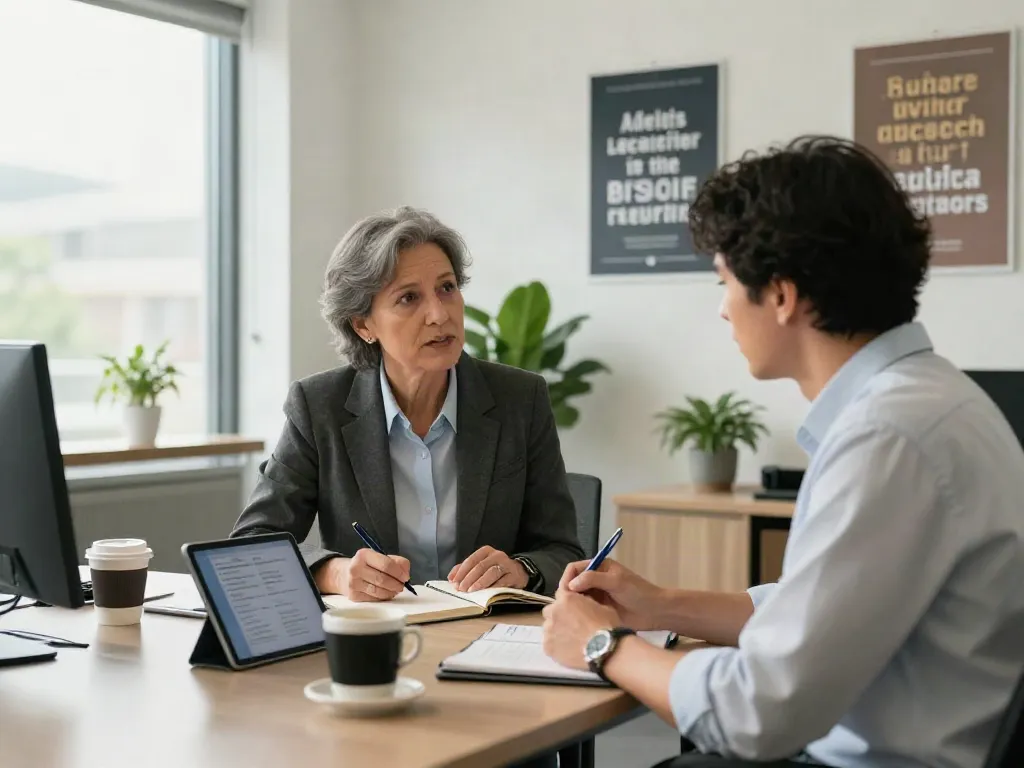 PedroVazPaulo Executive Coaching session with a leader and coach in a modern office.