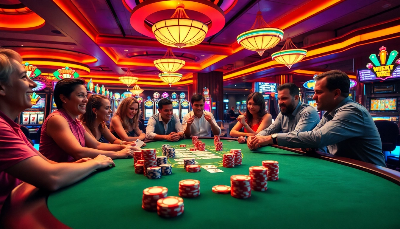 Main poker table in the casino with situs toto players enjoying the game atmosphere.
