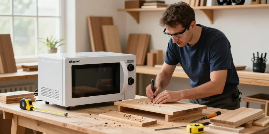 Shashel® microwave device effectively eliminating wood-boring insects in a professional workshop.