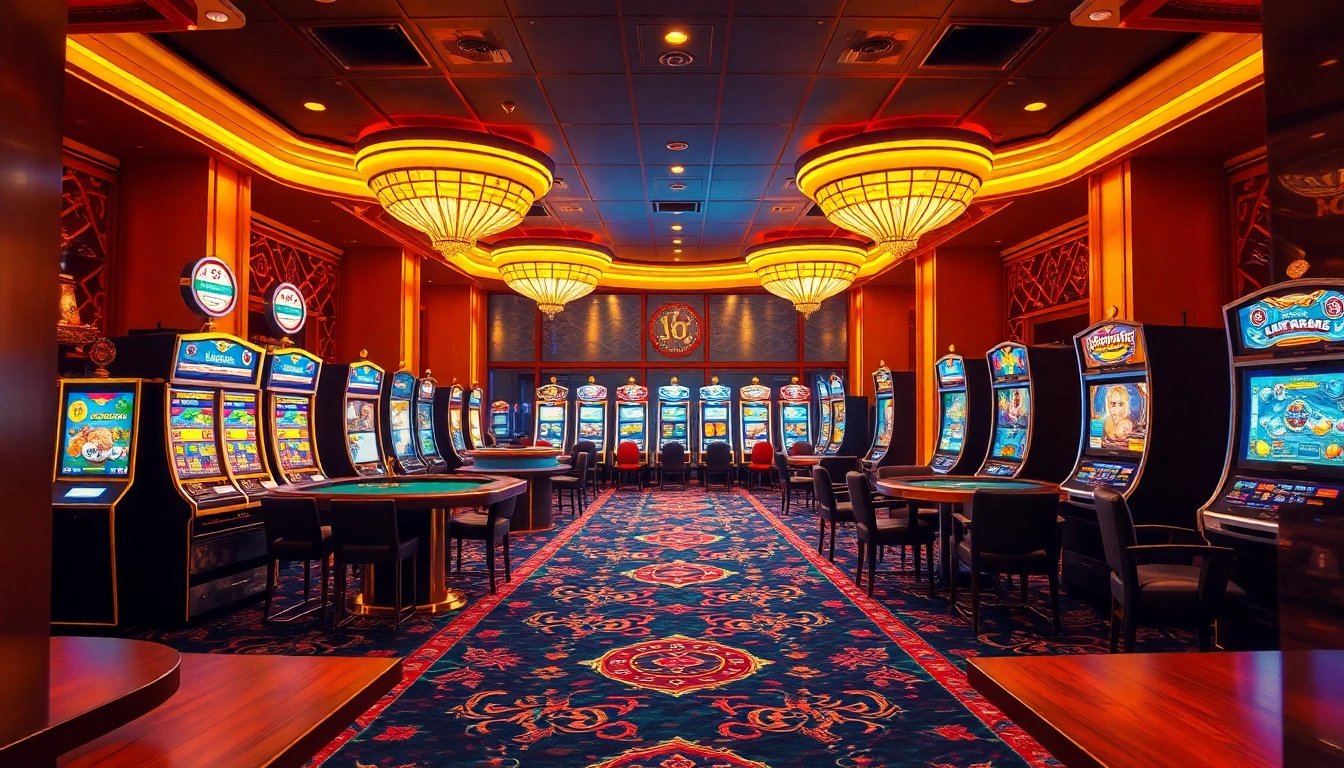 Engage with the excitement of pg slot machines in a luxurious casino setting filled with vibrant gaming action.