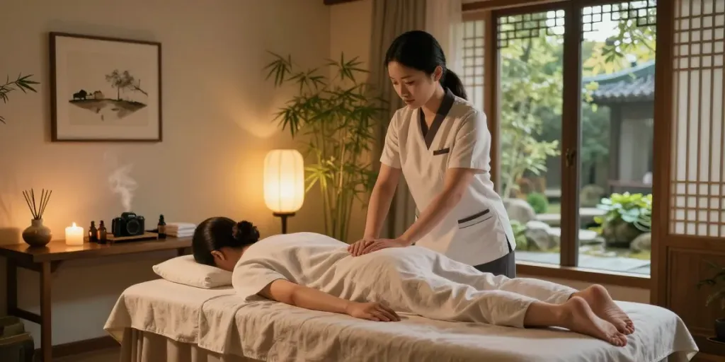 Relaxing 청량리출장마사지 session in a serene environment with calming elements.